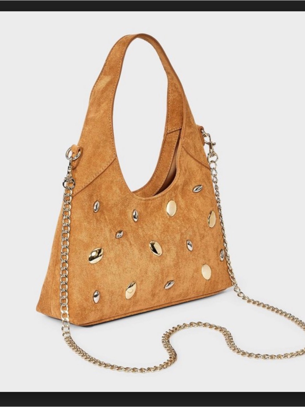 Universal Thread Tan Suede Circle-Handle Shoulder Bag with Chain Strap - Picture 3 of 7